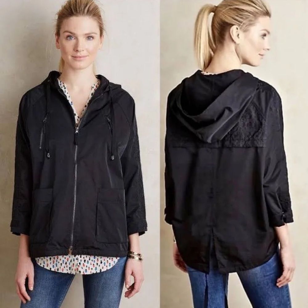 Anthropologie Hei Hei Oversized Embroidered Rain Jacket Windbreaker XS/S